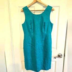 Ellen Ashley 100% Linen Blue AQUA Sleeveless Dress, petite 8, vintage